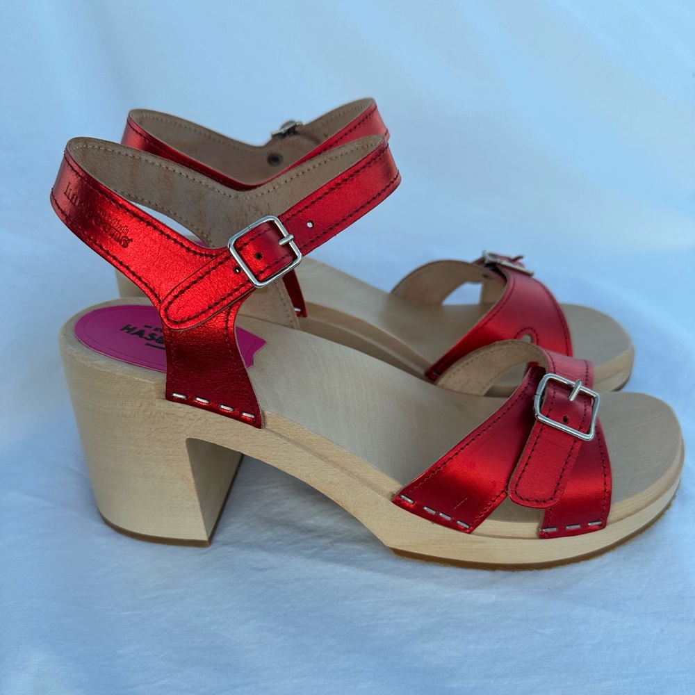 Swedish Hasbeens Metallic Red Sandals